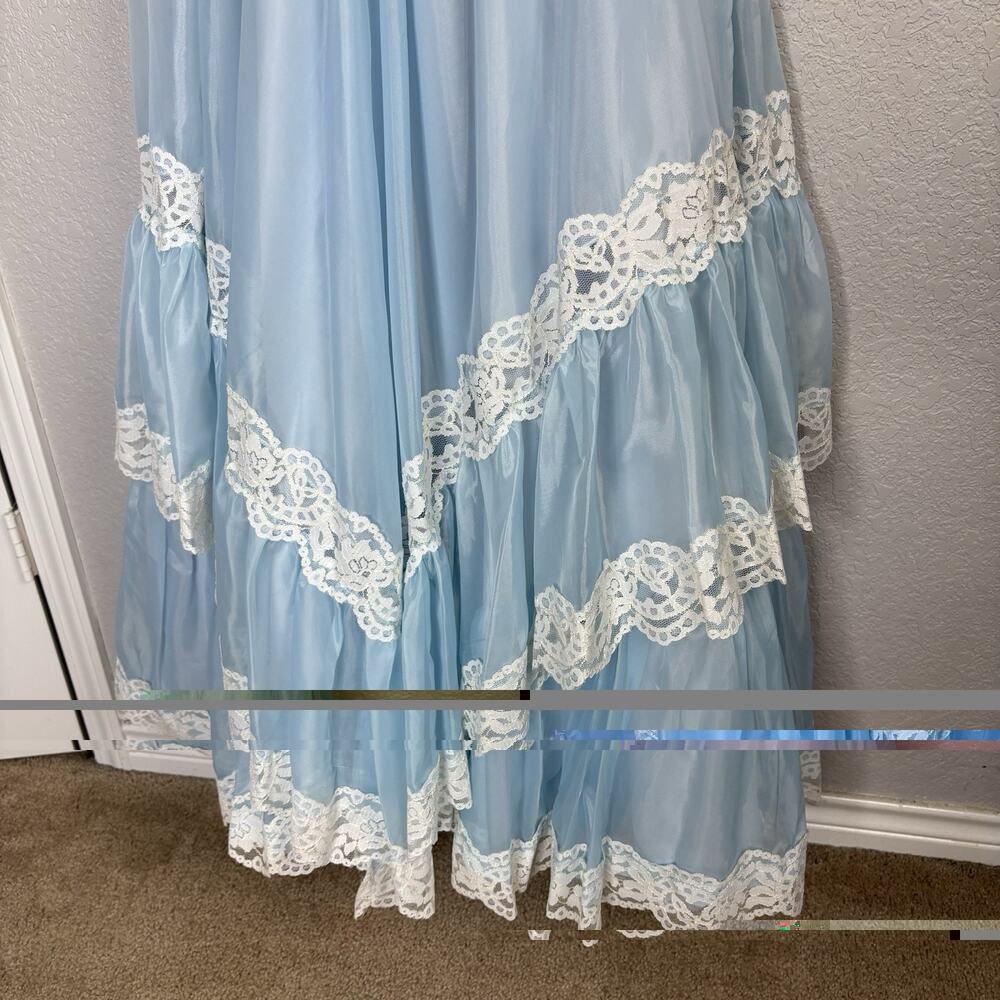 Vintage 70s Prairie Maxi Dress Gown Chiffon Lace Ruffles Light Blue Size XS - Picture 6 of 12